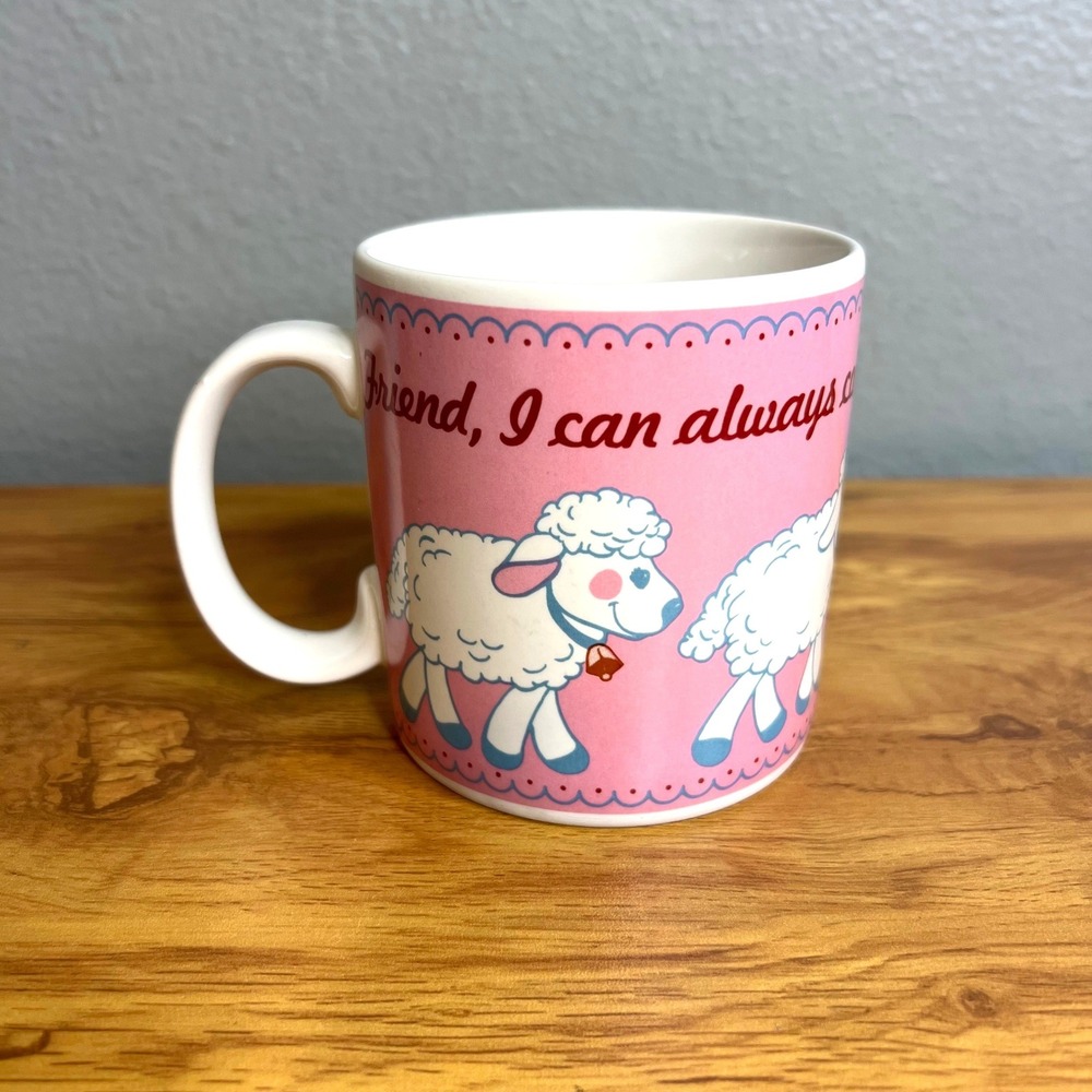 B of A Inc Coffee Mug Friendship Lamb Count on Ewe Vintage 1988 Pink Retro Punny